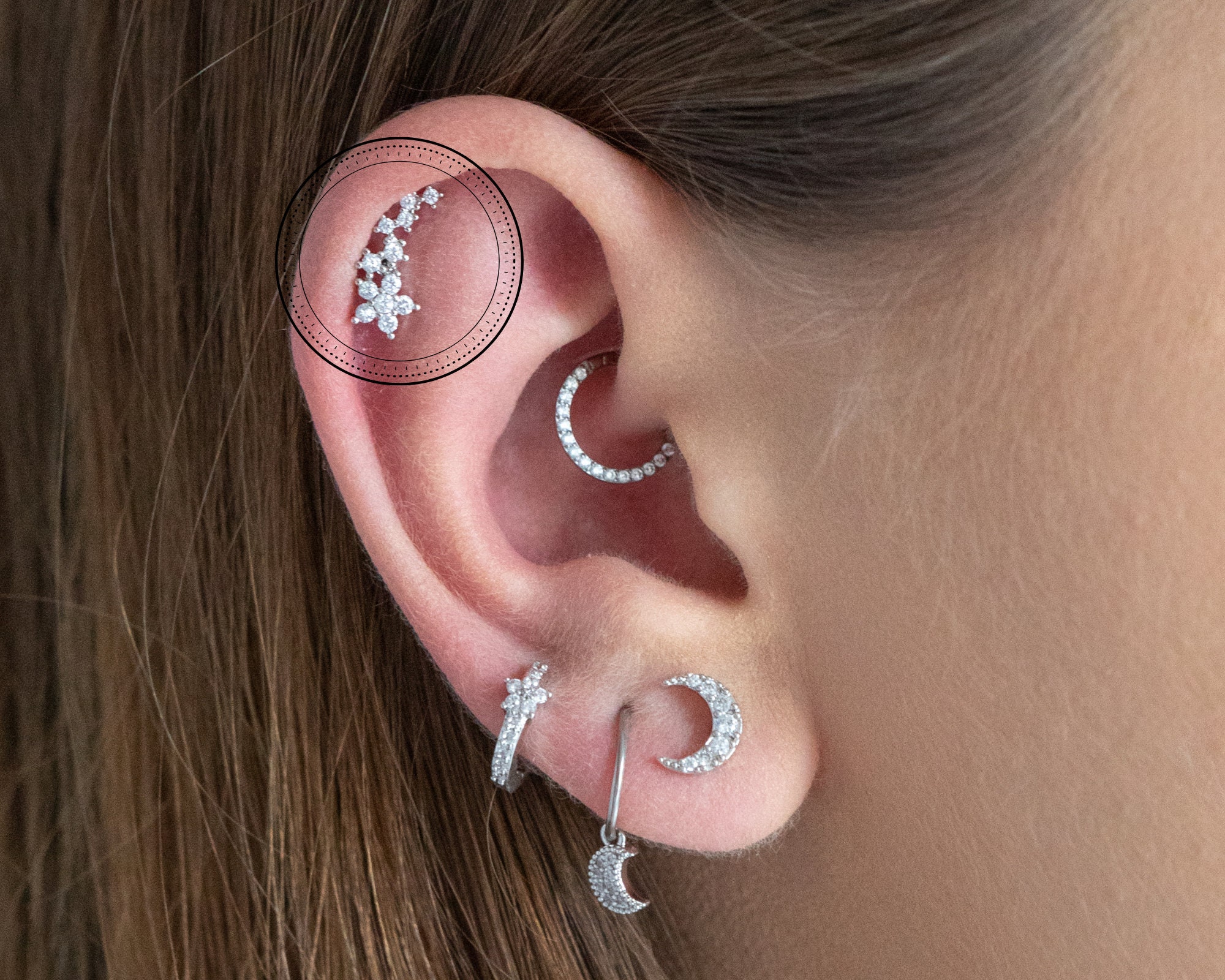 Helix Earring, Moonstone Bead Helix Earring, Cartilage Hoop Silver