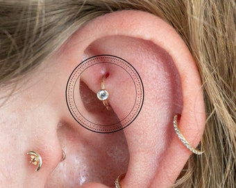 14K Solid Gold Rook Earring, Mini Hoop, Tiny Tragus Hoop, Solitaire Hoop, Cartilage Hoop, Solid Gold Cartilage Earring, Stacking Hoop