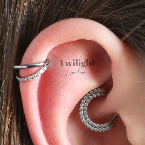 Duo de boucles d'oreilles hélicoïdales en titane, piercing hélice, boucle d'oreille hélix, anneau conque, piercing cartilage, bijoux de corps, boucle d'oreille en titane, cerceau à septum