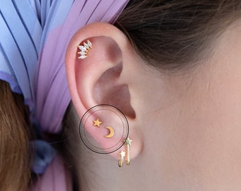 Star and Moon Tragus, Tragus Piercing, Stud Earrings, Helix, Cartilage Piercing, 20Gauge, Double Helix, Barbell Earring, Stacking Earrings,