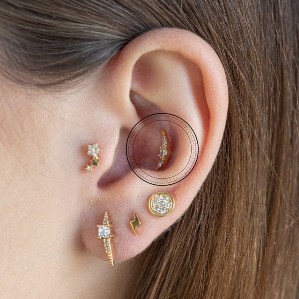 Tiny 20G CZ Moon Stud Earring, Conch Piercing, Helix, Cubics Zircona, Earring, Auricle Piercing, Tragus, Cartilage Earring, Conch, Rook