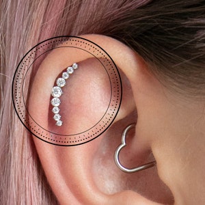 Elegance Helix Piercing, Crystal Helix Earring, Cartilage Piercing, Helix Crawler, Titanium Cartilage Earring, Statement Earring