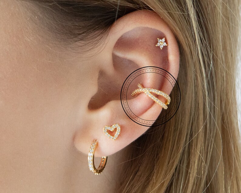 CZ Ear Cuff Cartilage Earring Gold Ear Cuff Cross Ear Cuff Etsy