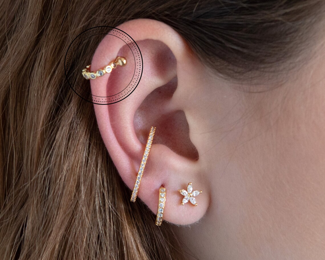 Helix Hoop Helix CZ Hoop Earring Dainty CZ Earring Auricle Etsy UK