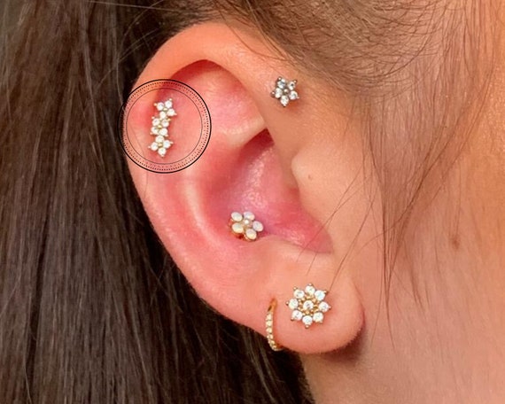 Dainty Flower Helix Piercing Helix Stud Floral Trio Tragus 