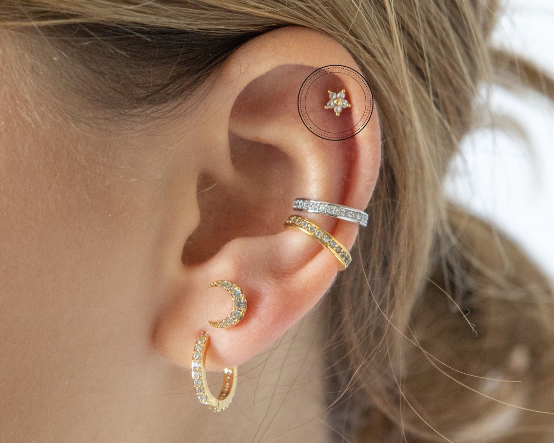 Dainty Flower Helix Piercing Helix Stud Floral Trio Tragus 