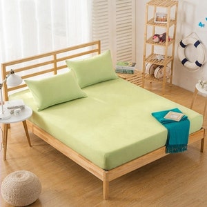 100% Baumwolle Spannbettlaken & Kissenbezüge Spannbetttuch Bettlaken Matratzenbezug Spannbetttücher Bettwäsche Grün