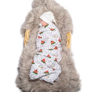 Muslin Baby Blanket Muslin %100 Cotton Swaddle 120 x 120 cm Multipurpose XXL Baby Blanket - Happy Watermelon