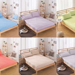 100% Baumwolle Spannbettlaken & Kissenbezüge Spannbetttuch Bettlaken Matratzenbezug Spannbetttücher Bettwäsche Bild 1