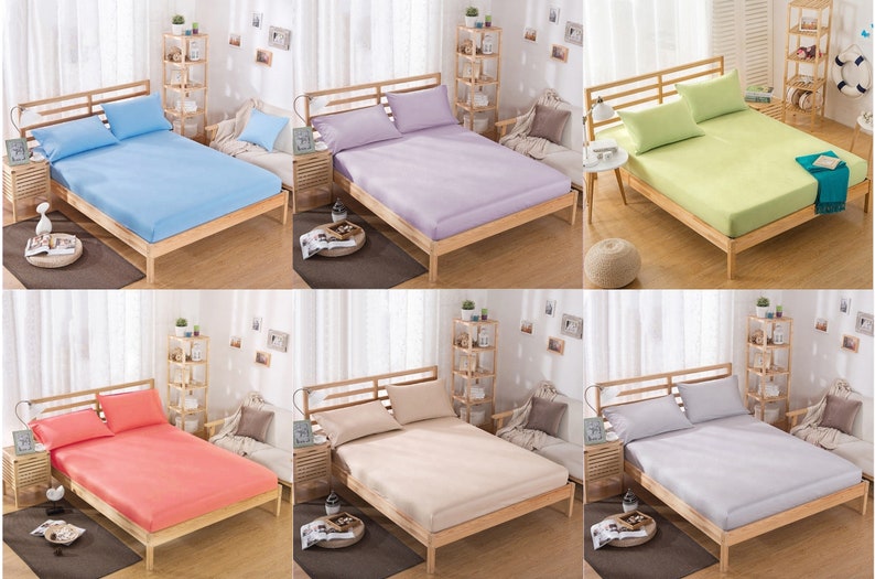 100% Baumwolle Spannbettlaken & Kissenbezüge Spannbetttuch Bettlaken Matratzenbezug Spannbetttücher Bettwäsche Bild 1