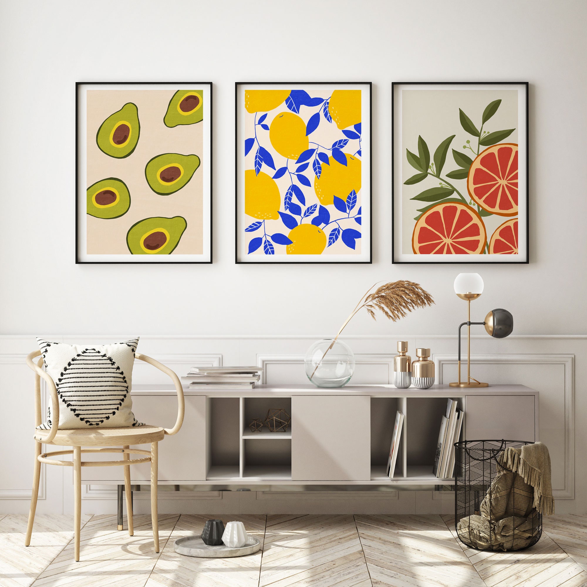 Set of 3 Wall Art Print / Kitchen Wall Decor / Fruits Print / - Etsy
