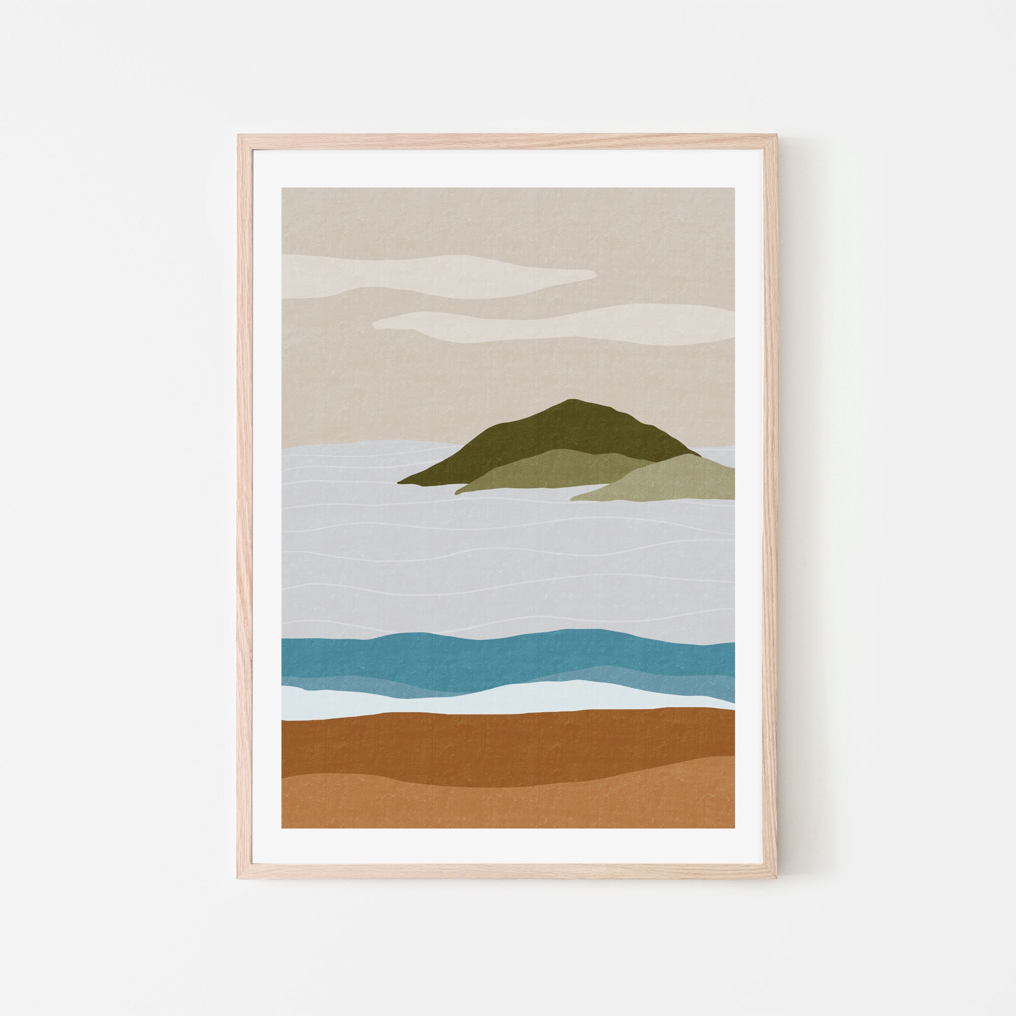 Modern Beach Wall Decor, Abstract Landscape Wall Art, Mid Century Art