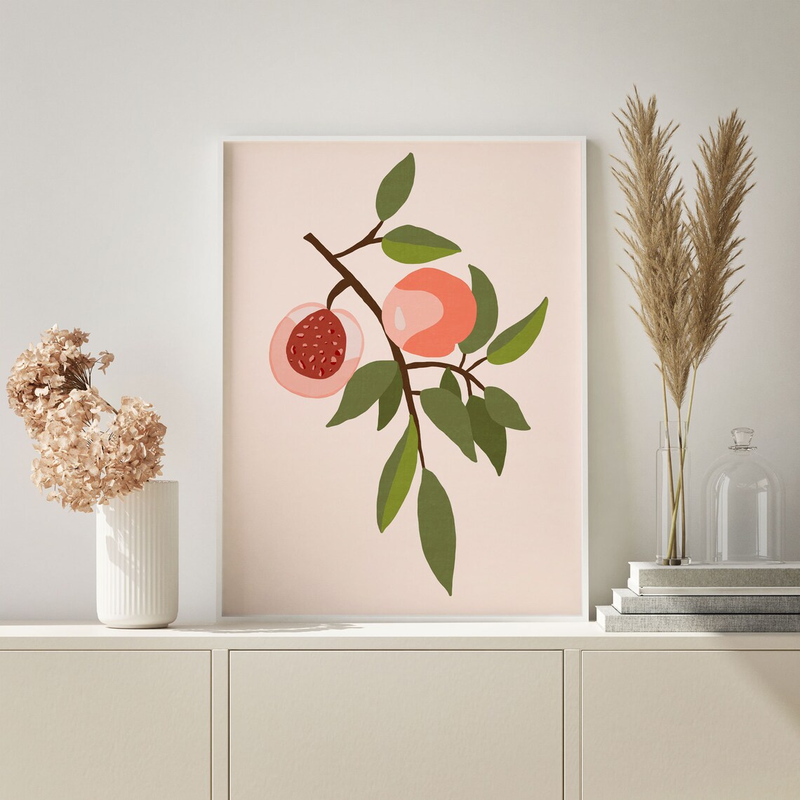 Peach Wall Art Print Abstract Fruit Print Botanical Wall Etsy