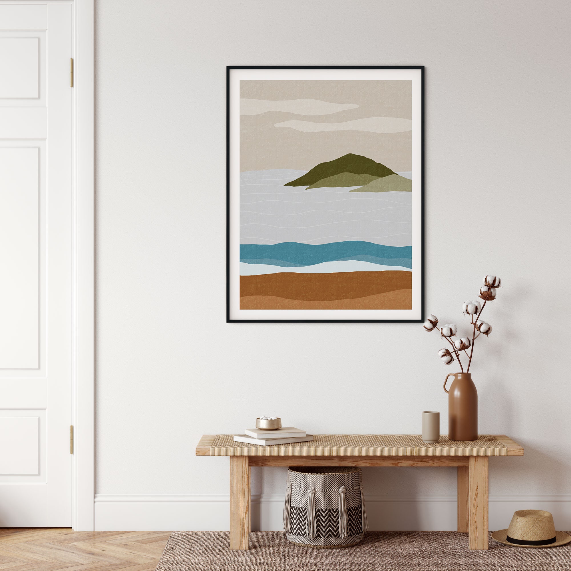 Modern Beach Wall Decor, Abstract Landscape Wall Art, Mid Century Art