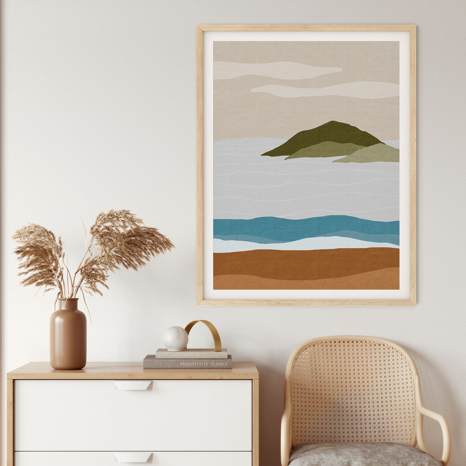 Modern Beach Wall Decor, Abstract Landscape Wall Art, Mid Century Art