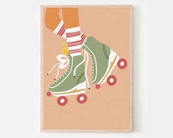 Roller Skating Printable, Roller Skating, Vintage Inspired Art, Boho Art Print, Roller Skate