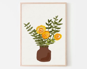 Imprimé d’art botanique de mur, impression de fleur, art mural minimaliste moderne, impression beige neutre, impression de plantes de maison, illustration de usines