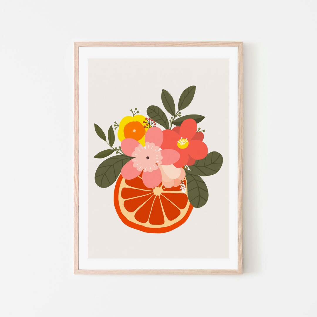 Orange Floral Wall Decor Print, Flower Print, Modern Wall Art, Food