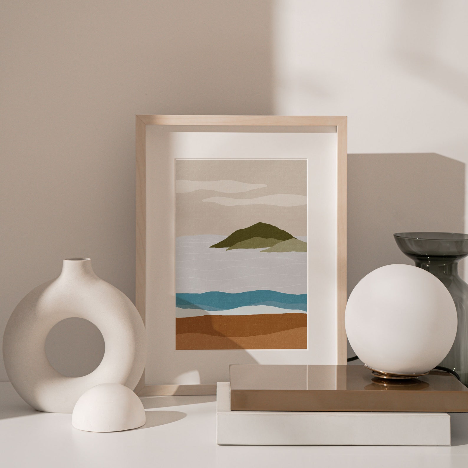 Modern Beach Wall Decor, Abstract Landscape Wall Art, Mid Century Art ...
