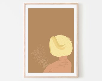 Boho abstract woman art minimal female wall décor, Mid century art, modern art print, Best friend gifts