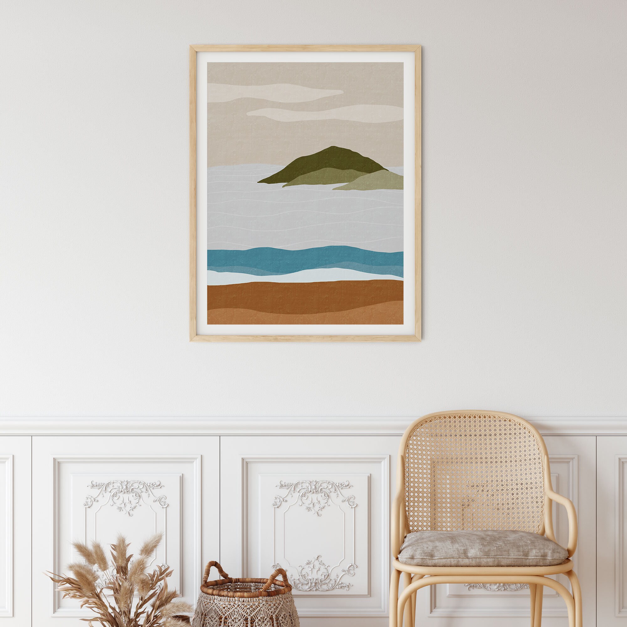 Modern Beach Wall Decor, Abstract Landscape Wall Art, Mid Century Art