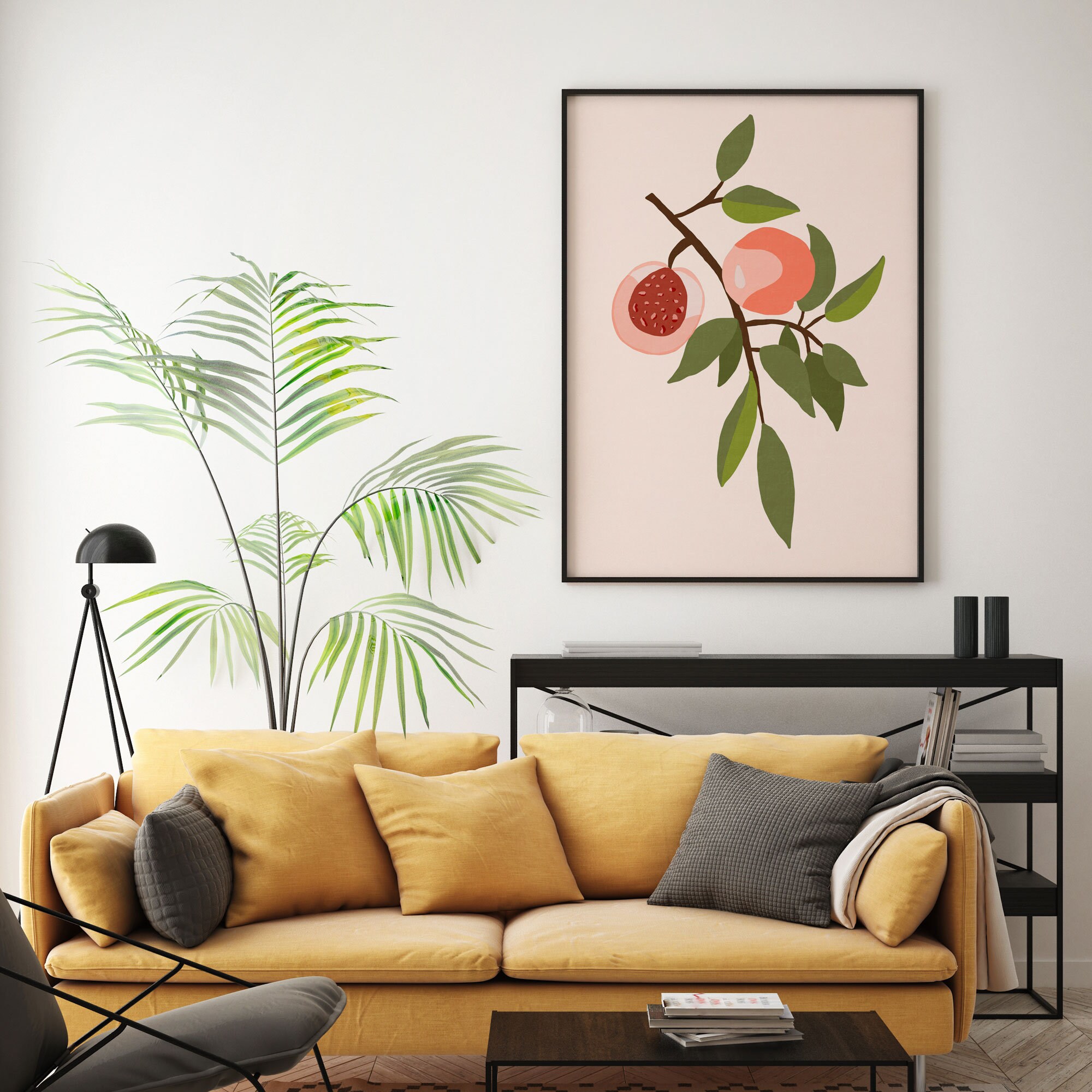 Peach Wall Art Print Abstract Fruit Print Botanical Wall Etsy