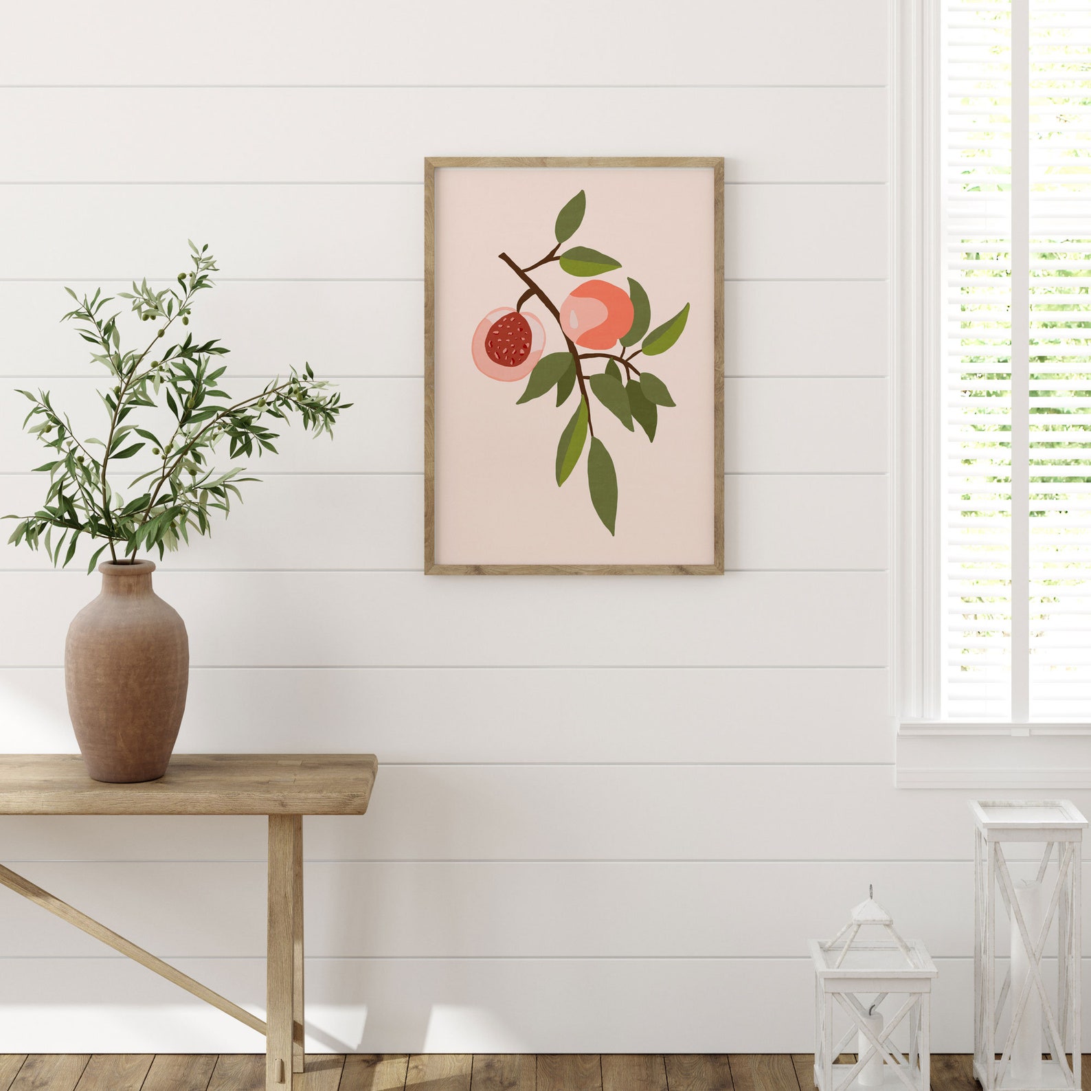 Peach Wall Art Print Abstract Fruit Print Botanical Wall Etsy