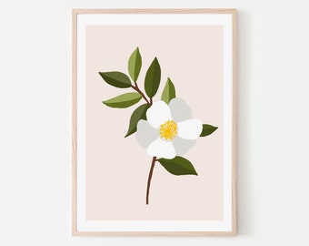 Imprimé d’art botanique de mur, impression de fleur, art mural minimaliste moderne, impression beige neutre, décor de mur de boho, impression de plantes de maison