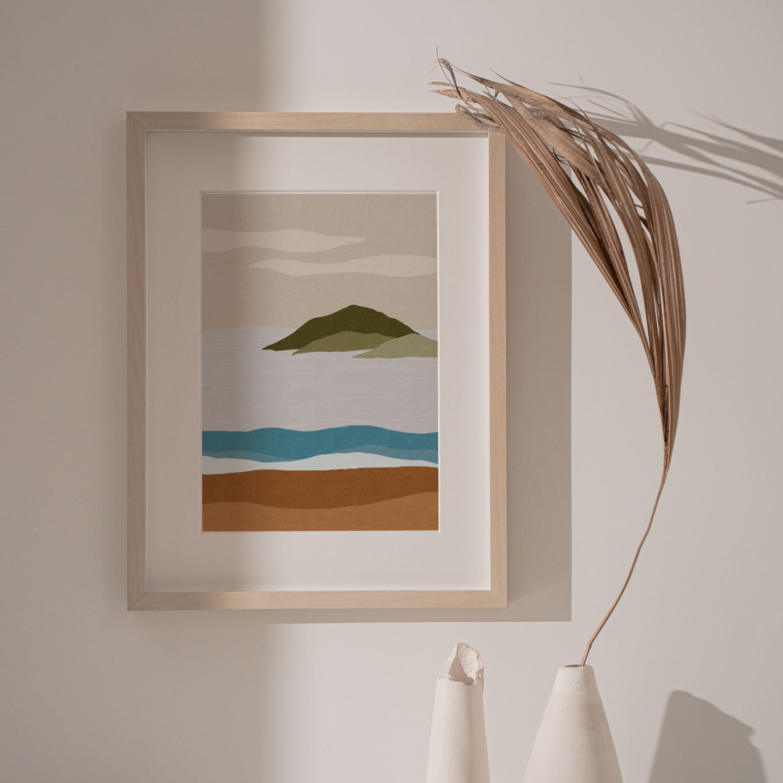 Modern Beach Wall Decor, Abstract Landscape Wall Art, Mid Century Art