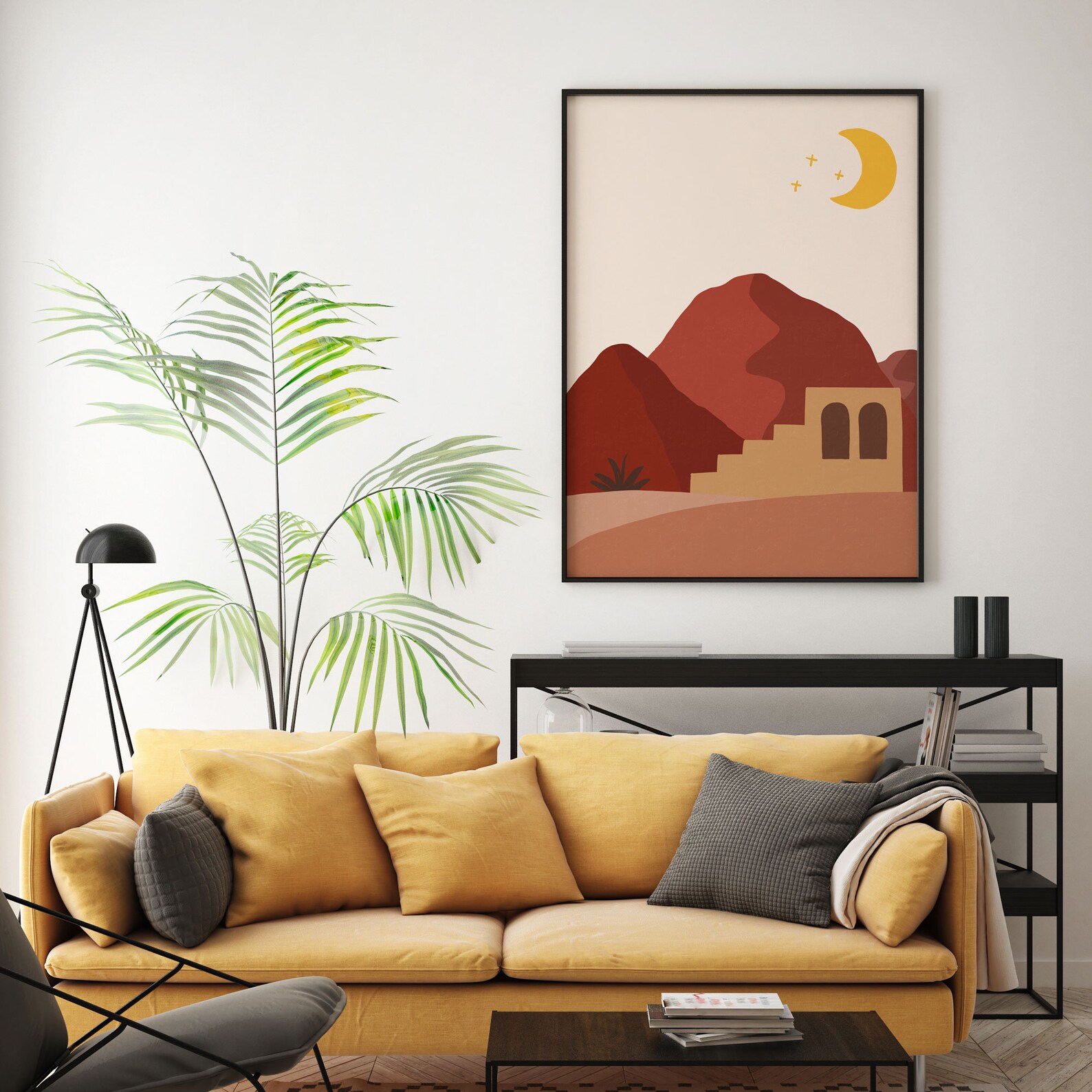 Boho Wall Decor Burnt Orange Print Abstract Landscape Wall Etsy