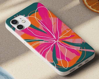Flower Biodegradable Phone Case, Compostable Biodegradable Phone Case for iPhone 16 15 14 Samsung 25 24 Eco-Friendly Plant Lover Gift Cover