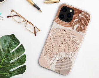 Biodegradable iPhone Case for 16 15 14 13 12 11 SE Pro Max Mini, Eco Phone Case for Samsung Galaxy S25 S24 Ultra Plus, Abstract Leaves Case