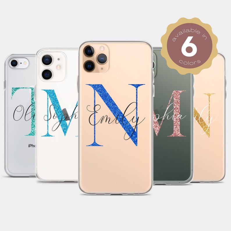 Personalized Glitter Custom Name Initial Phone Case Black White Custom