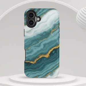 Tough iPhone Case for iPhone 16, iPhone 15, iPhone 14, iPhone 13 Plus Pro Max Mini, Cute Magsafe Tough Cover, Galaxy S Marbled Phone Case