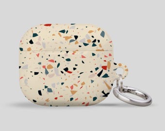 Étui pour AirPods moderne en terrazzo | Motif artistique avec porte-clés en métal | Housse de protection pour AirPods Pro 2024 4 3 2 | Étui design tendance, 2024