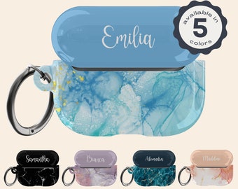 Customized Marble AirPods Pro Case, Personalized Name Airpod 1 2 Case With Keychain, Air Pod Case Cover with Carabiner