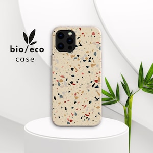 Coque de portable compostable Terrazzo - Coque écologique en bambou pour iPhone 16 15 14 13 12 11 - Biodégradable et végétalienne - Cadeau parfait pour une coque de portable