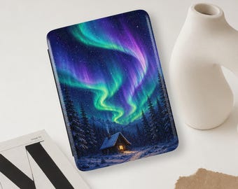Étui Kindle Northern Lights Cozy, Couverture Paperwhite Colorsoft Aurora Borealis, Étui magnétique veille/réveil Snowy Cabin