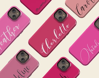Personalized Pink Magnetic Phone Case: Custom Name iPhone & Galaxy MagSafe Cover