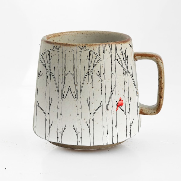 Aspen Trees with Cardinal Stoneware Mug