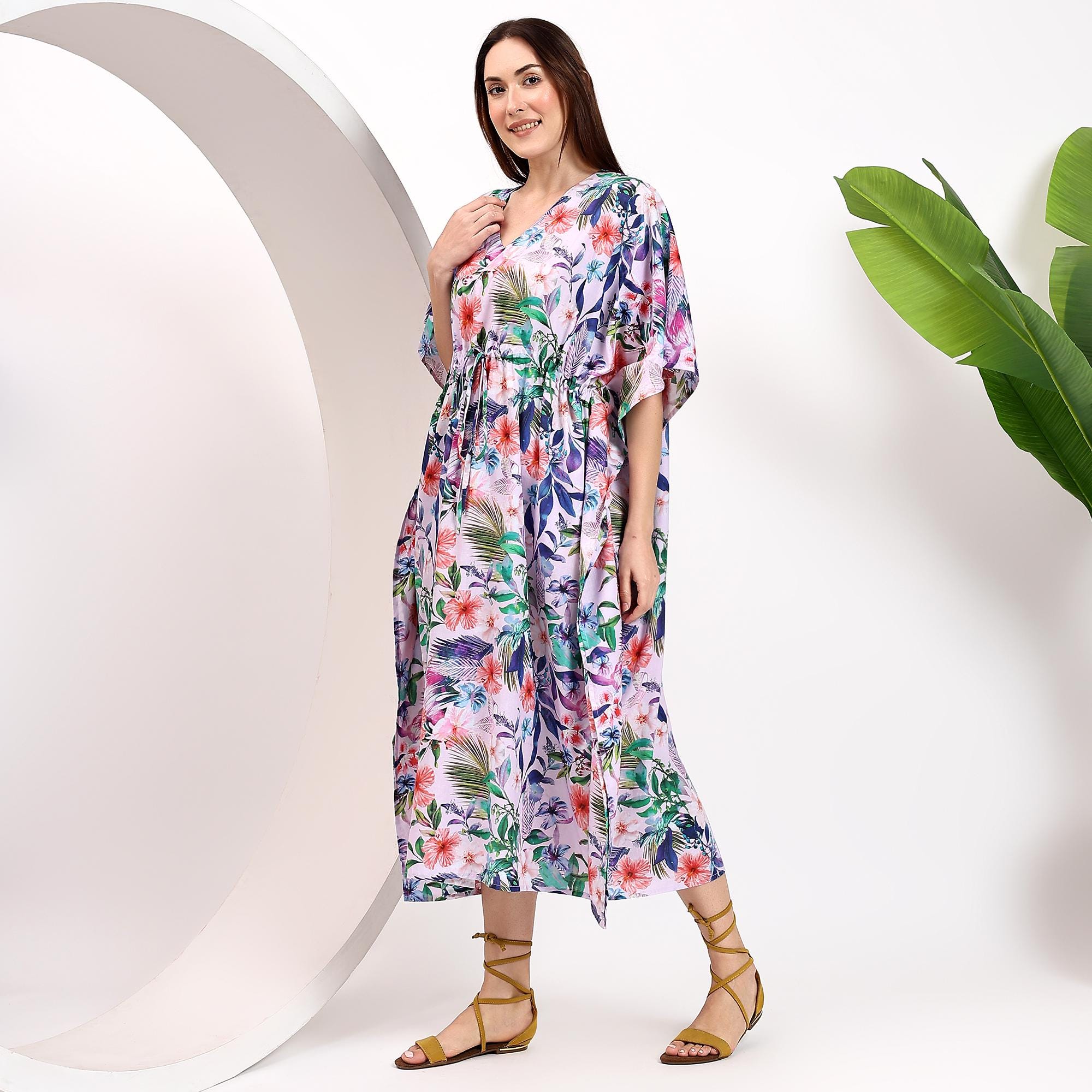 パーティードレス Floral Cotton Printed Midi Kaftan Dress E-59 Cotton Printed Kaftan, Beautiful Dress,caftan, Lounge