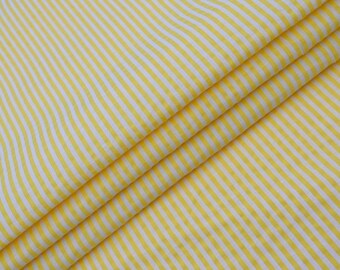 Yellow  Woven Seersucker Cotton Fabric by the Yard, Soft Thin Striped Material