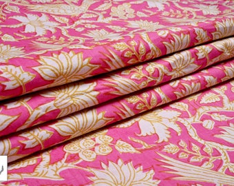 Indian Cotton Fabrics By Yard With Flowers Printed Clothes Pink Material