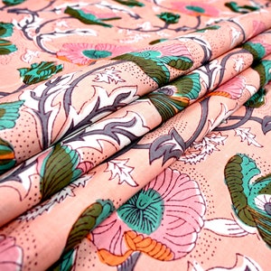 Floral Cotton Fabric By The Yard: Hand Block Print Indian Textile