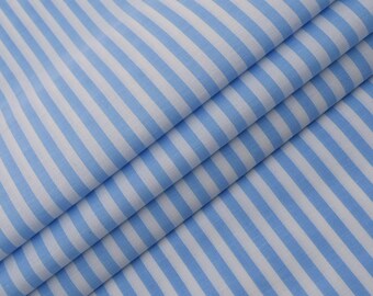 Blue Striped Woven Fabric, Cotton Blend Apparel Material
