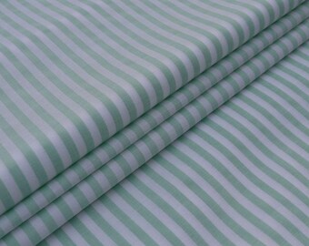Mint Green Striped Fabric, Cotton Blend Apparel Yardage