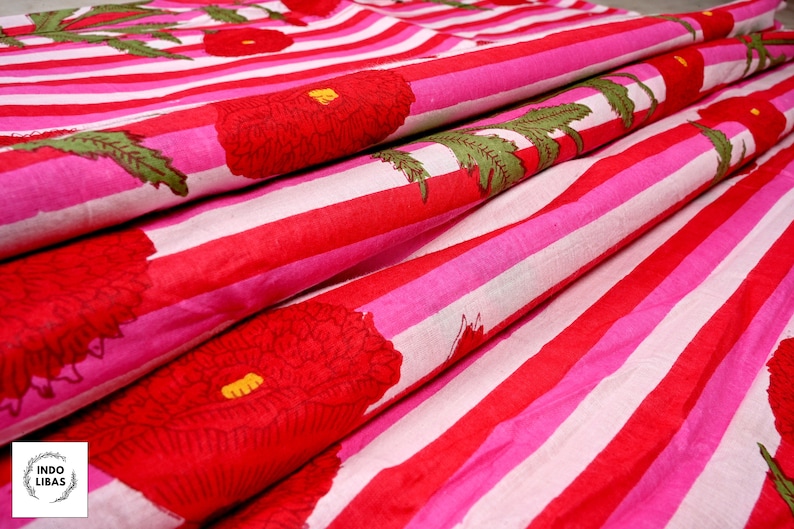 red & pink wide stripes printed pattern fabric