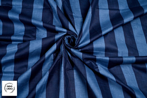 Blue Stripe Fabric by the Yard, Lightweight Quilting Sewing Material