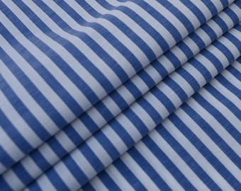 Blue Striped Fabric Cotton Blend for Dress & Shirt Making