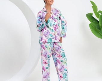 Tropical Cotton Pajamas for Women – Cozy Comfort